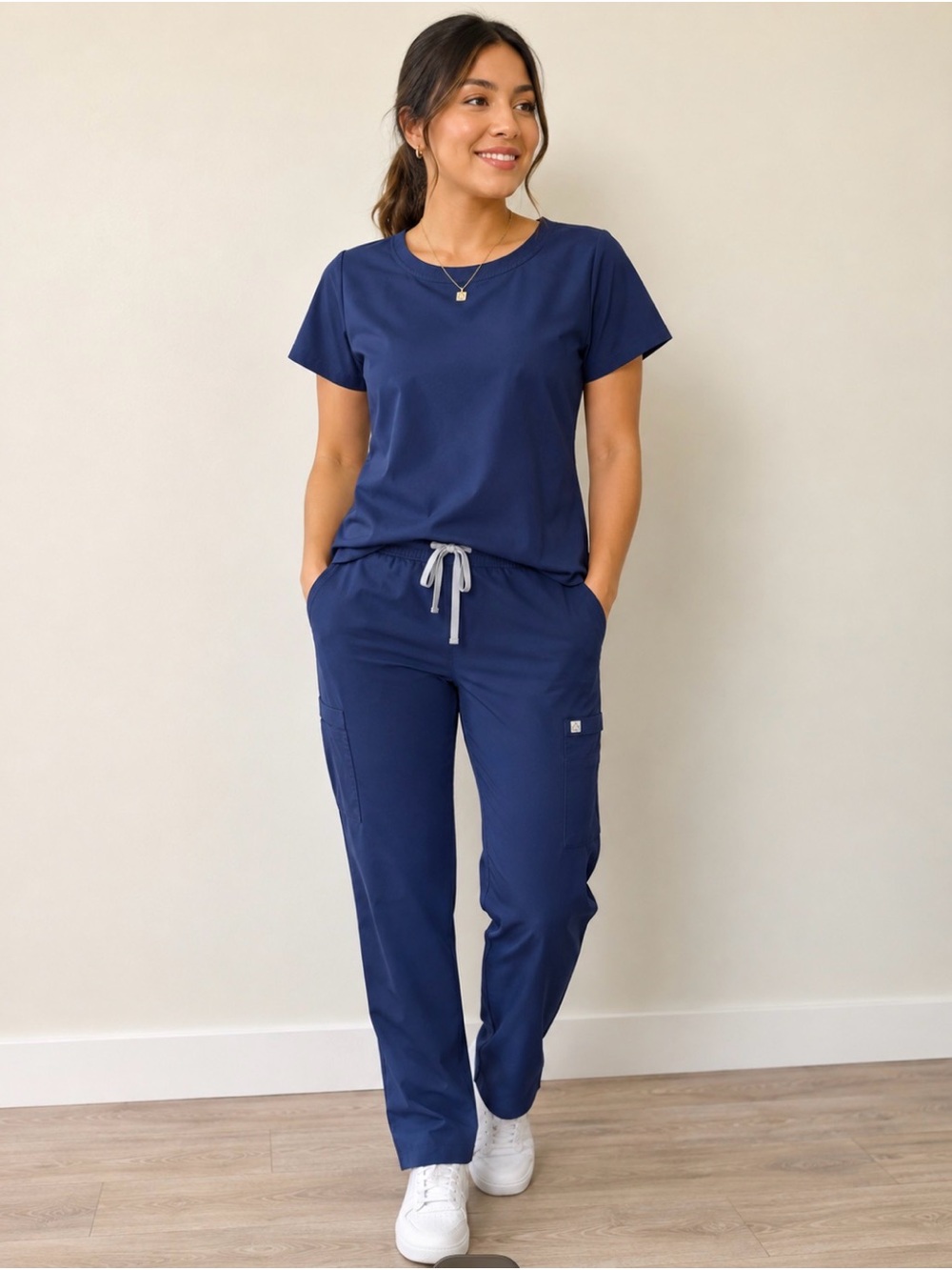Resurge Women's Navy Drawstring Scrub Pants & Tee Set